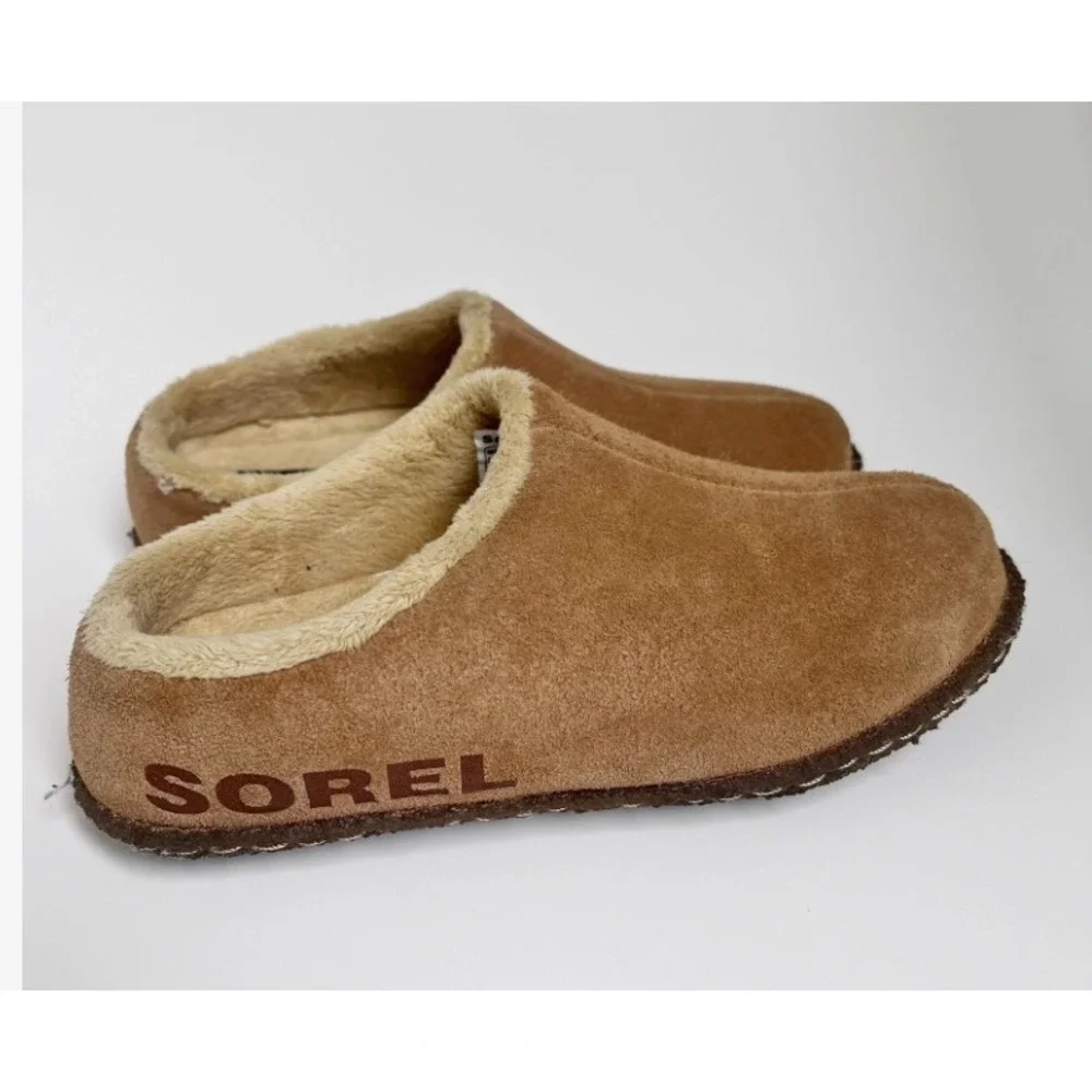 Sorel Kids Suede Slippers Tan Lanner Ridge Mules Size 1 Boys Girls